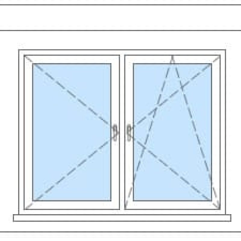 pvc-raam-dakkapel Schematische tekening van een dubbel raam met kozijn.