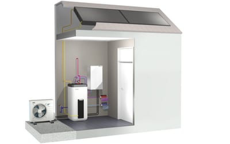 warmtepomp Illustratie van geïntegreerd verwarmingssysteem in een gebouw